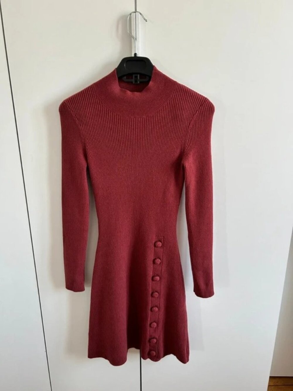 Sezane La Maille Ribbed Knit Mini Dress Dusty Rose Size XS